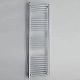 Chrome towel radiator on a gray background