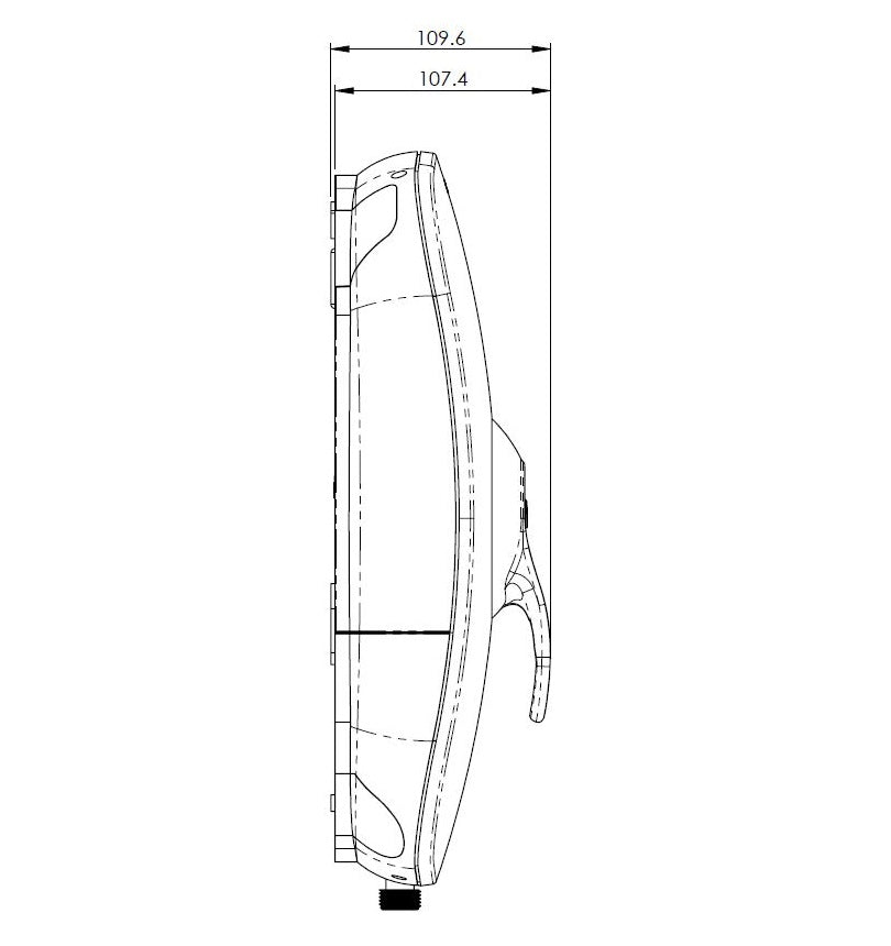 A black and white technical line drawing showing the side profile of a shower with dimension annotations '109.6' and '107.