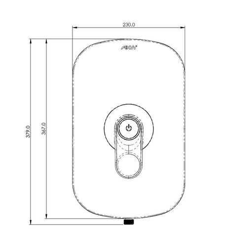 A black and white technical dimension drawing of a wall-mounted shower valve trim, showing measurements of 379.0 in height, 367.