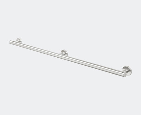 Metallic towel bar on a light gray background