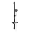 Chrome shower set with handheld shower head on a white background