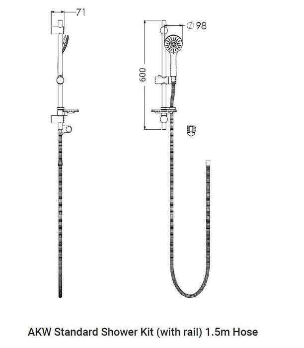 AKW Standard Shower Kit With Rail and 1.5m hose