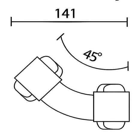 Technical drawing of a 45-degree elbow pipe fitting with dimensions labeled.