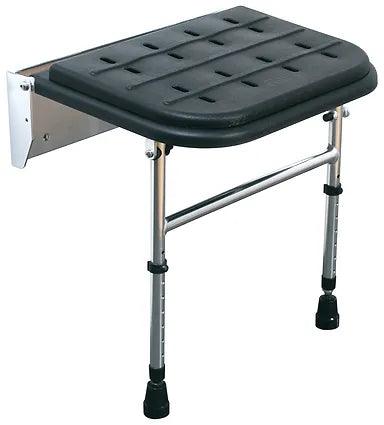 Black Wall Mounted Folding Seat with Chrome Legs - Adaptation Supplies