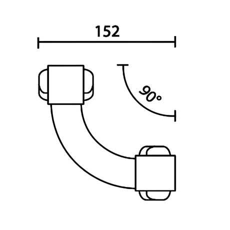 Technical drawing of a 90-degree elbow pipe fitting with dimensions labeled.