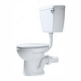 A white ceramic two-piece toilet set with a closed lid and seat, shown against a plain white background.
