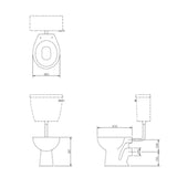 Technical line drawing showing multiple dimensioned views of a toilet, including top, front, and side profiles with measurements such as 365, 591, 470, 50, and 119.