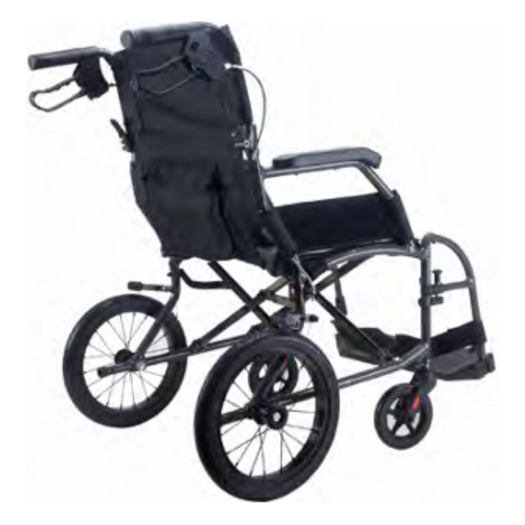 Back view of wheelchair on white background