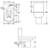 Technical drawing of a toilet with dimensions labeled