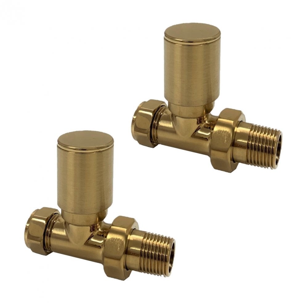 Kartell Modern Straight Radiator Valves, 15mm (Pair) - Brass