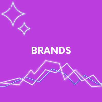 Purple background with geometric shapes and the word 'BRANDS' in white.