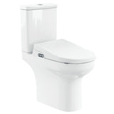 A modern white ceramic bidet toilet with a closed seat and a small control panel on the side, shown against a plain white background.