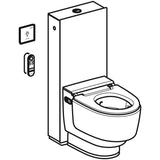 Line drawing of a modern toilet with control panel on the side.