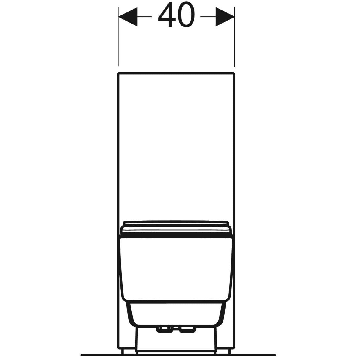 Technical drawing of a toilet with dimensions indicated