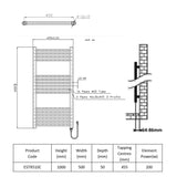 Technical drawing and dimensions of a towel radiator with product code ESTR510C.