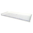A rectangular shower tray on a white background