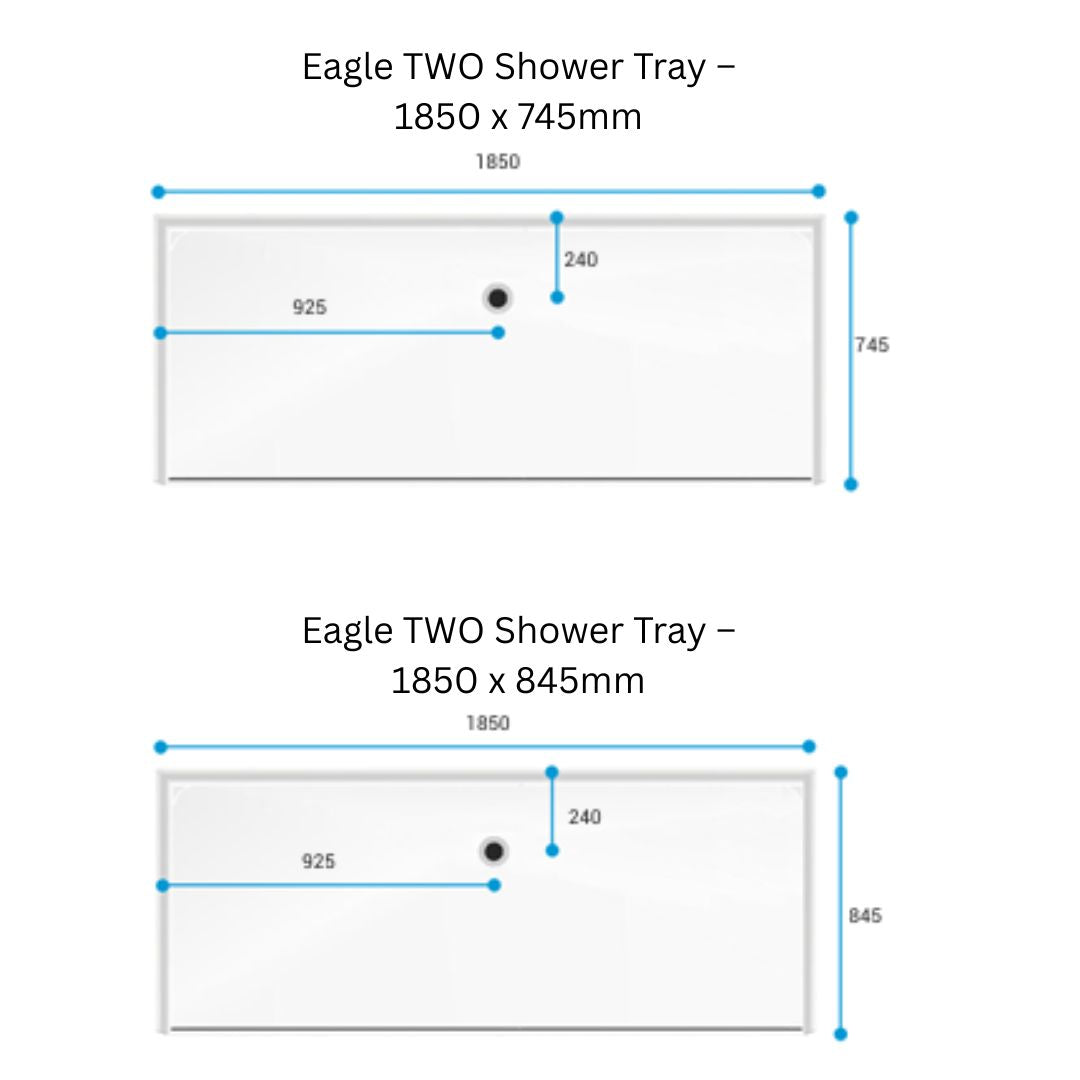 Dimensions for the Eagle Two shower tray