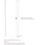 Measurement chart for a floor to ceiling pole with dimensions and specifications.