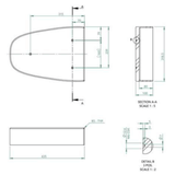 Technical drawing of a toilet plinth with dimensions and sections labeled