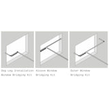 Bridging kit showing 3 installation options, including dog-leg, alcove and outer window.