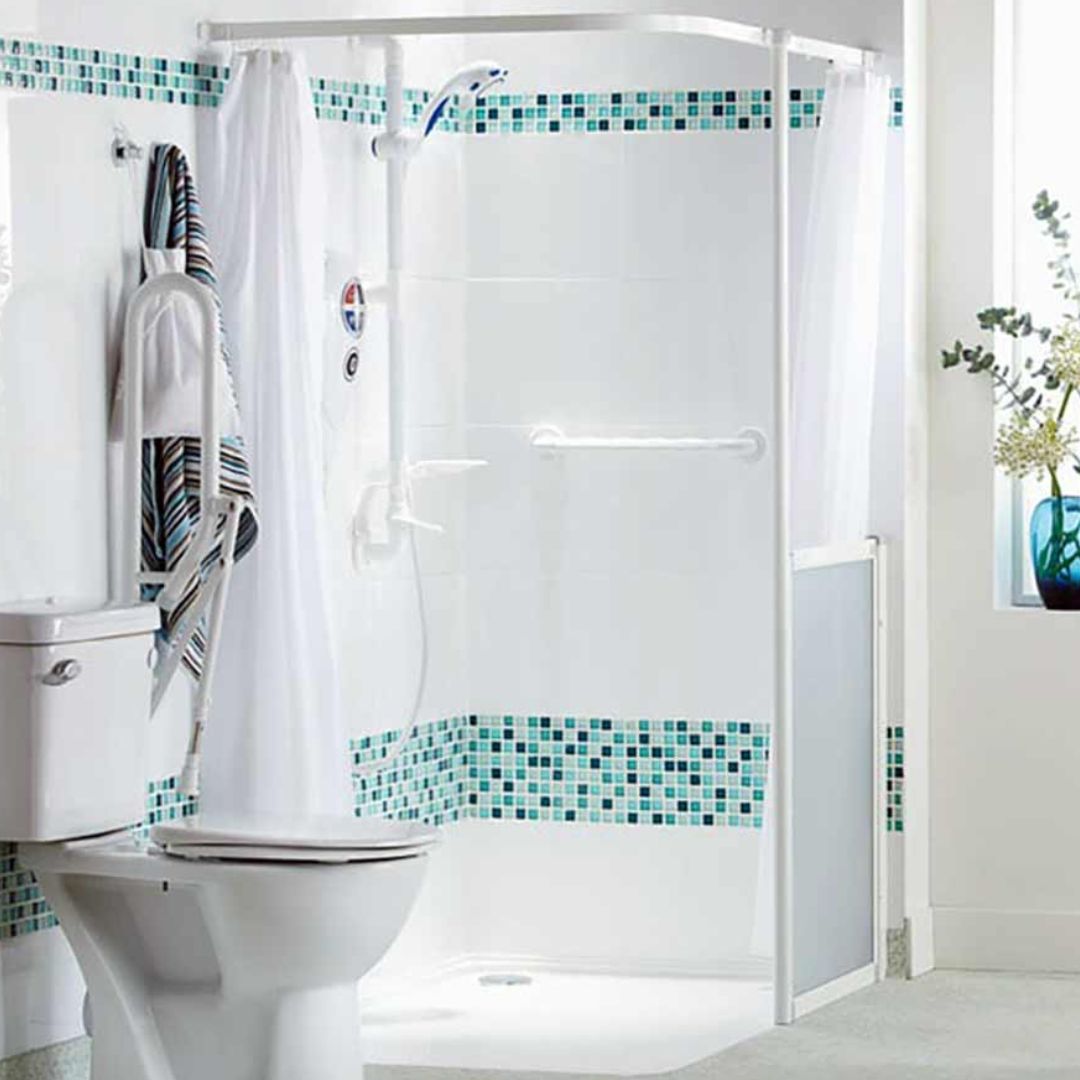 Shower scene with shower curtain