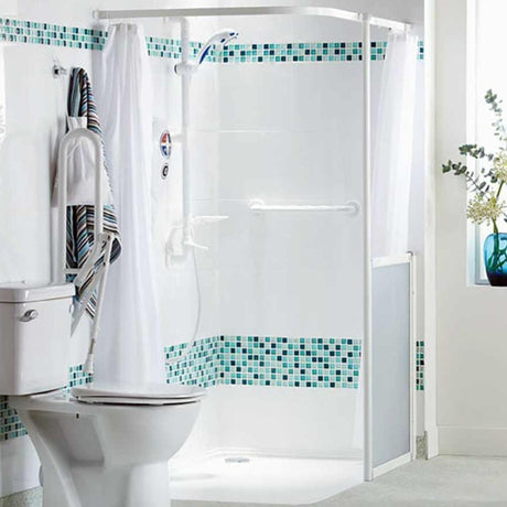 Shower scene with shower curtain