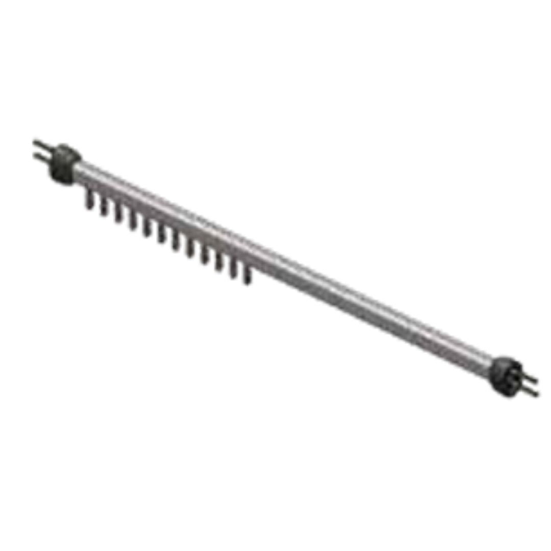 Straight shower rail and hooks on a white background