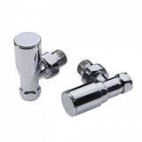 Chrome radiator valves on a white background