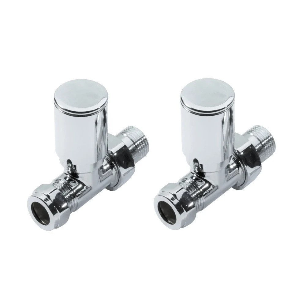 Two chrome plumbing valves on a white background