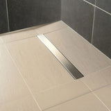Close up of the Linear 2 Aqua Dec drain following tiling