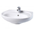 A white ceramic sink with a chrome faucet, shown against a plain white background.