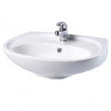 A white ceramic sink with a chrome faucet, shown against a plain white background.