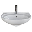 A white ceramic bathroom sink with a modern chrome faucet, shown against a plain white background.