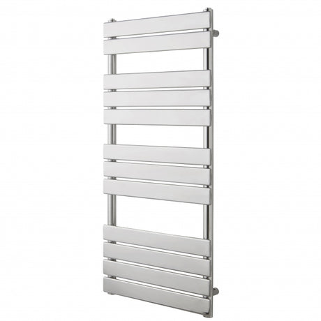 Silver towel radiator on a white background