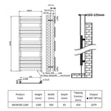 Technical drawing and dimensions of a heating element with product code MEM500-1200.