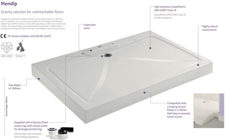 White floor drain cover with technical details and specifications on a white background