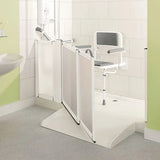 Shower tray ramp into shower tray