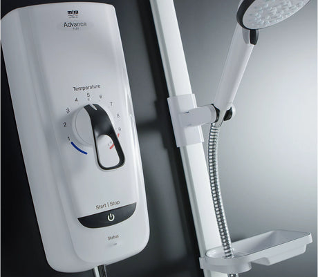 Close-up of Mira Advance Flex Extra thermostatic control dial with tactile markings and temperature settings