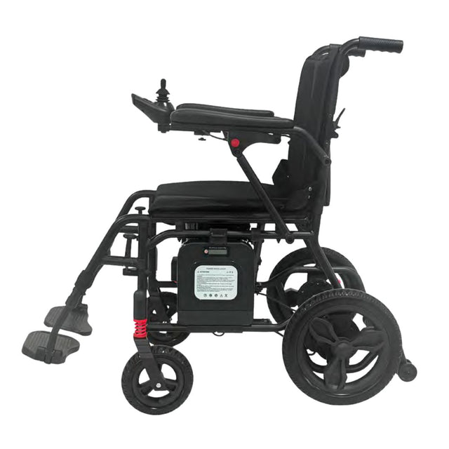 Black electric wheelchair on a white background
