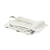A white bath lift fully folded.