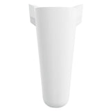 A white ceramic pedestal sink with a flared rectangular backplate, shown from a front-facing perspective against a solid white background.
