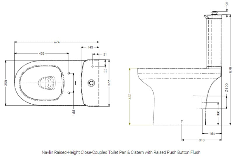 AKW Navlin Raised Height CC 650mm WC Suite - Push Button