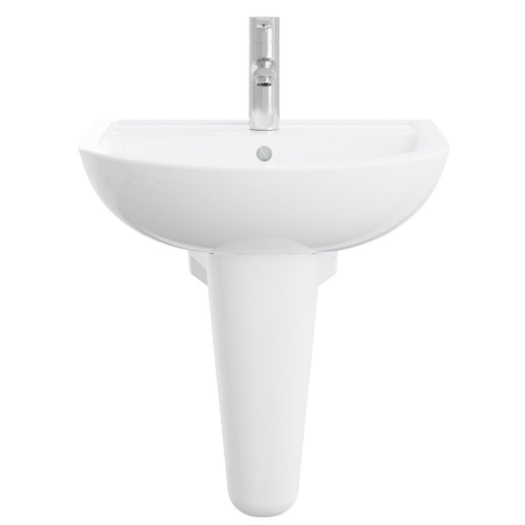White pedestal in place below a sink
