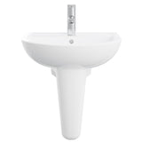 White pedestal in place below a sink