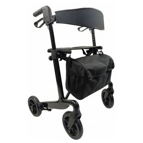 Black rollator with a bag on a white background