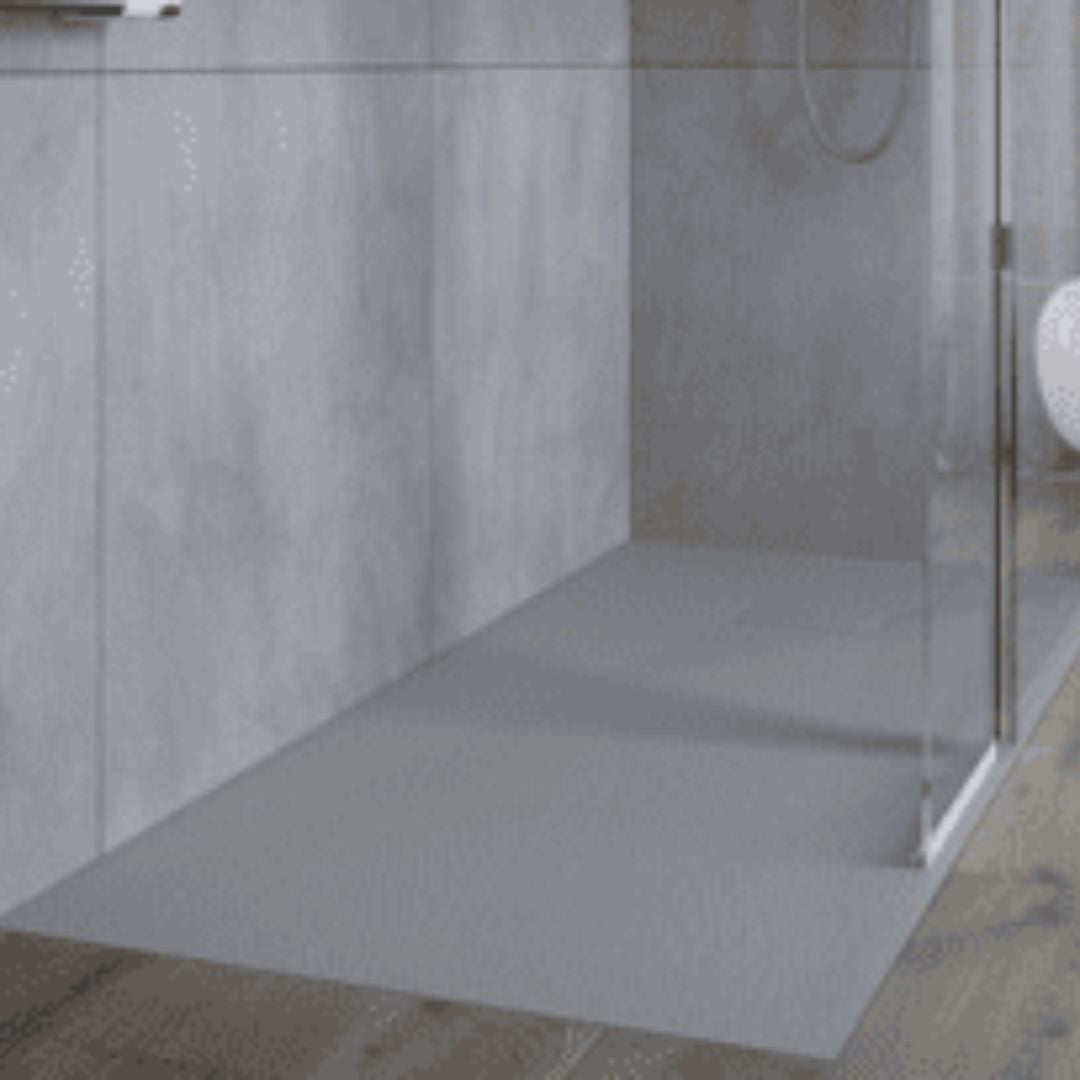 Grey shower tray in modern setting