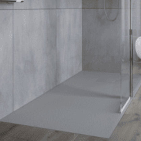 Grey shower tray in modern setting
