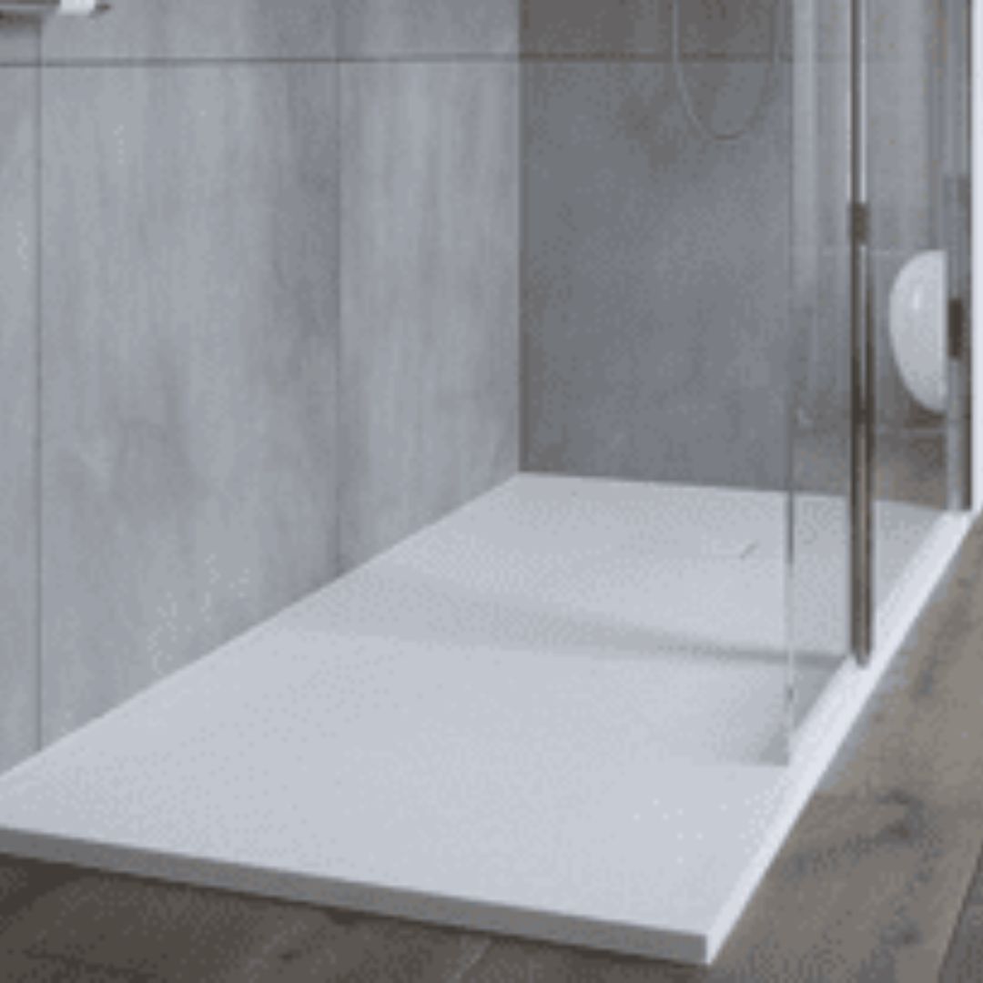 White shower tray in a modern bathroom setting