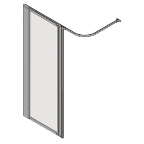 Silver full height shower screen with a pivot door on a white background