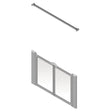 Silver shower door and curtain rail on a white background